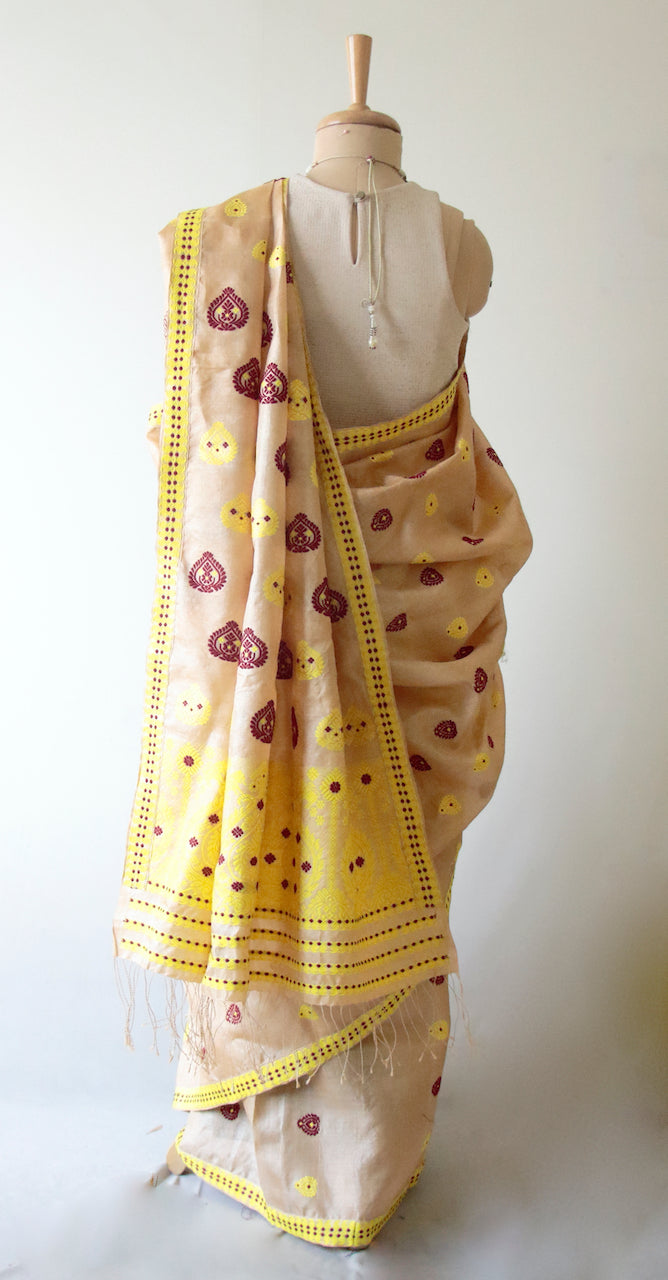 Handloom Tassar Silk Saree with traditional motifs from Assam