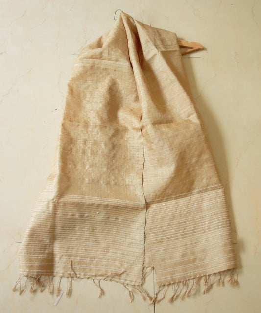 Golden Muga Silk Scarf / Stole with stripes .