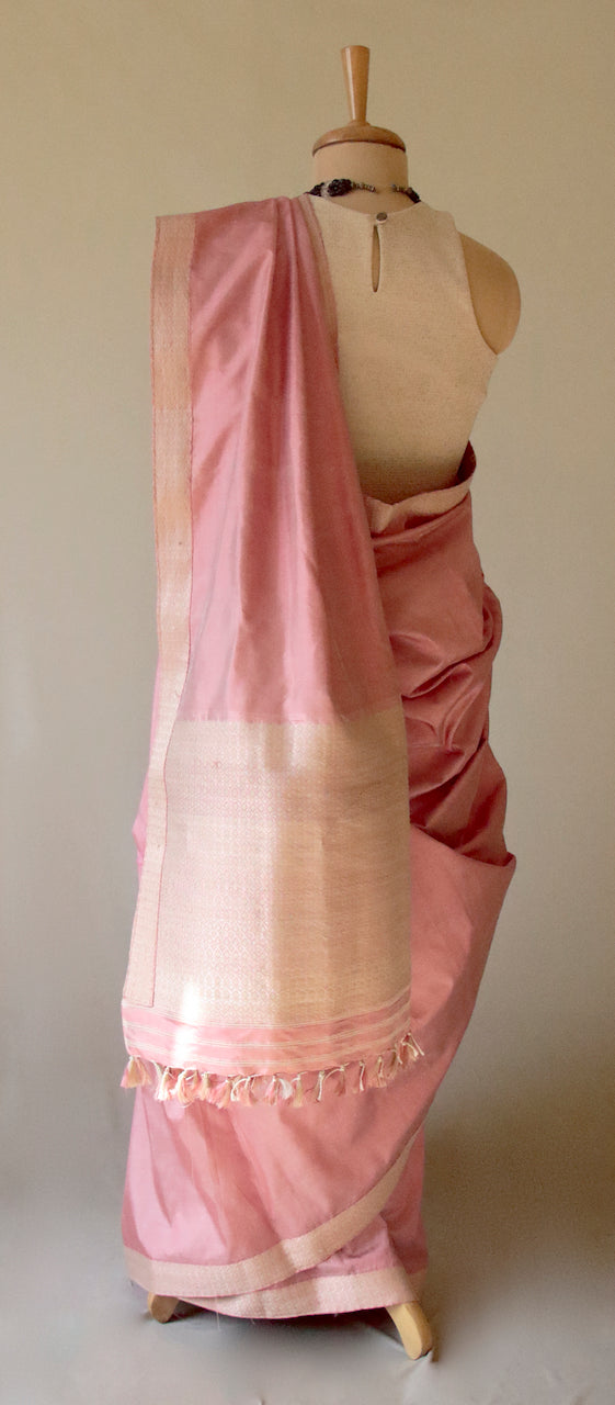 Soft Peach Colour Handloom Mulberry Silk Saree from Assam