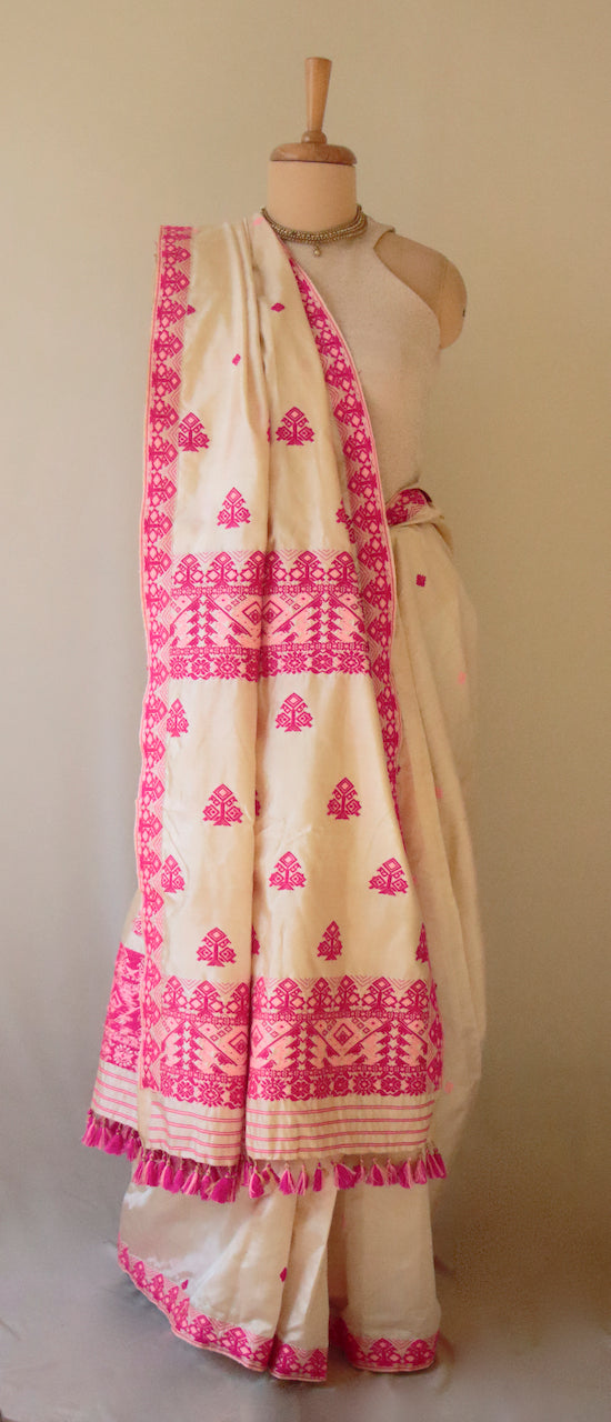 Light Golden Handloom Silk Saree from Assam