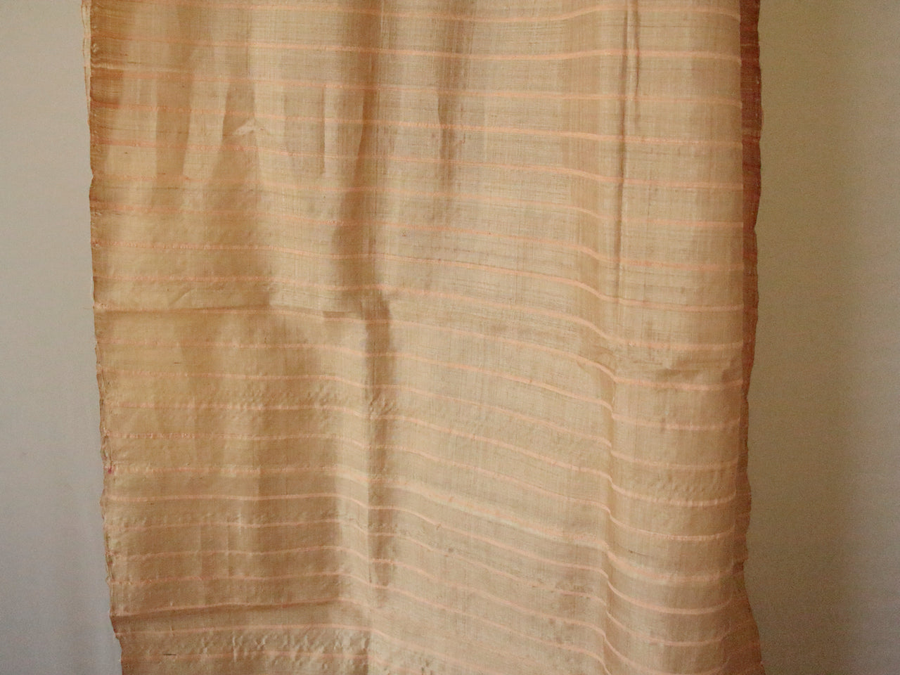 Hundred Percent Muga Silk Fabric with Eri Silk Stripe - 35" Width
