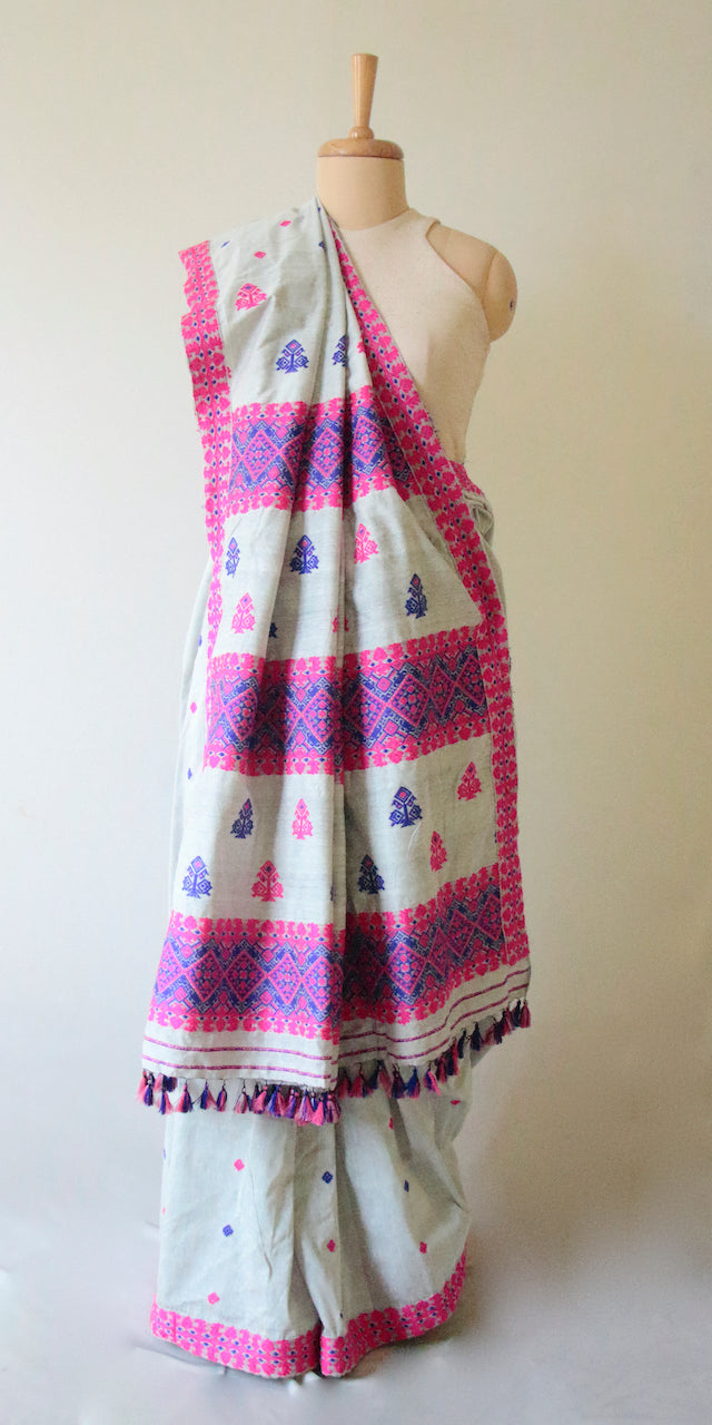 Grey Handloom Silk Saree from Assam