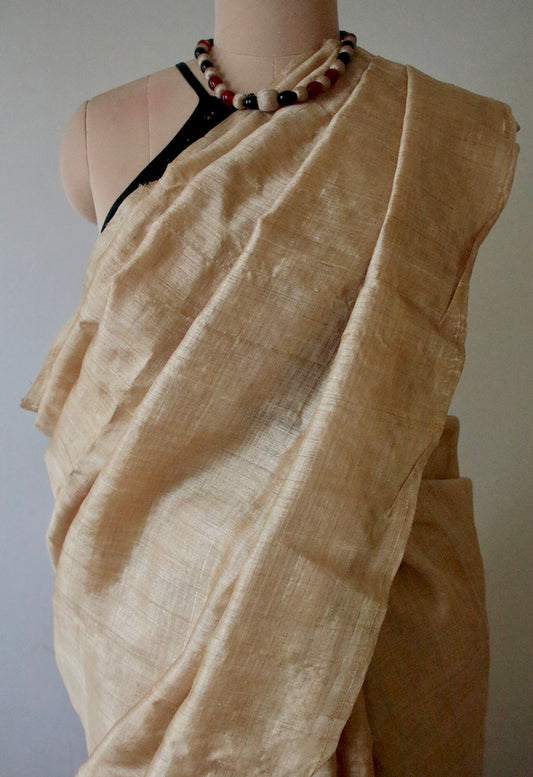 Luxurious Golden Plain Muga Silk Saree from Assam