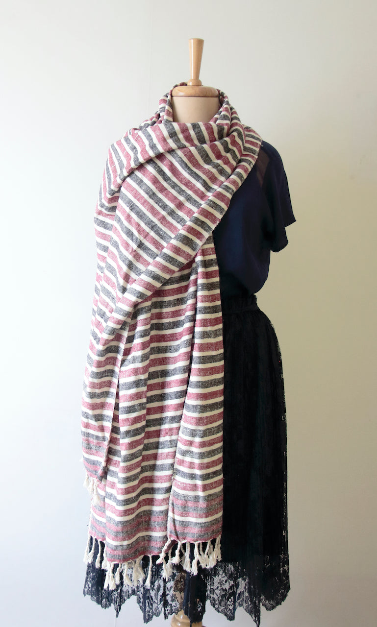 Handloom hundred percent Stripe Eri Silk Shawl from Assam , India
