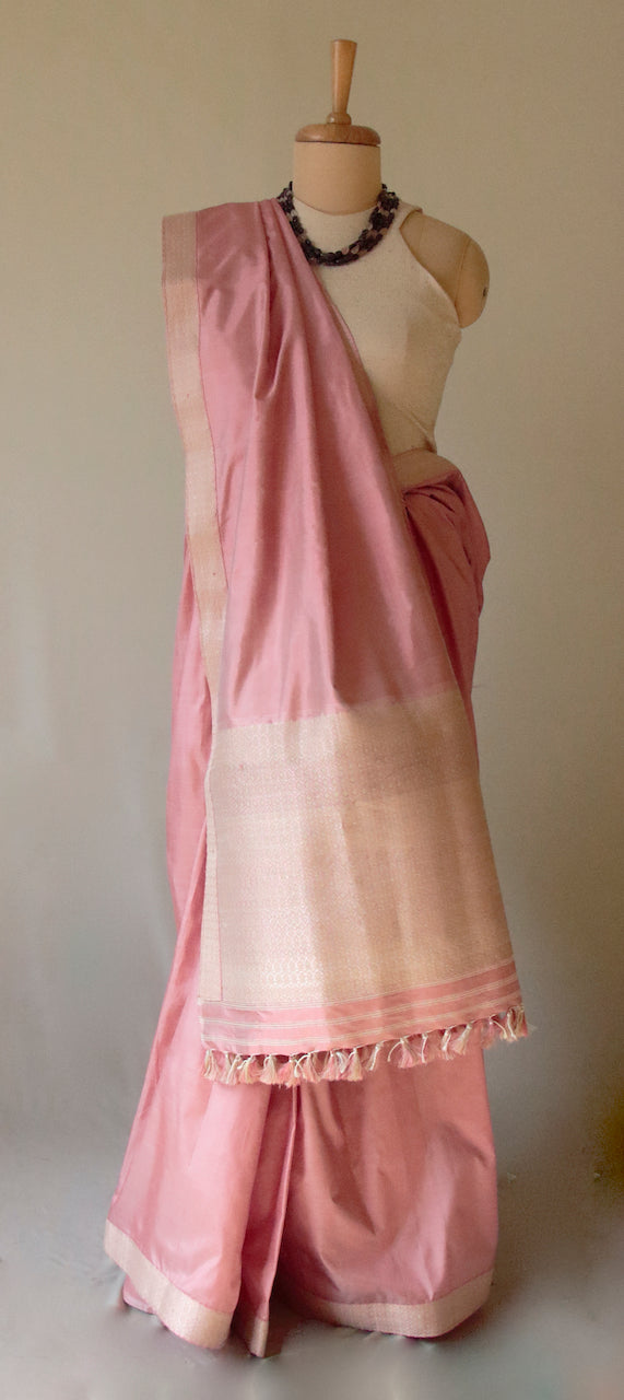 Soft Peach Colour Handloom Mulberry Silk Saree from Assam