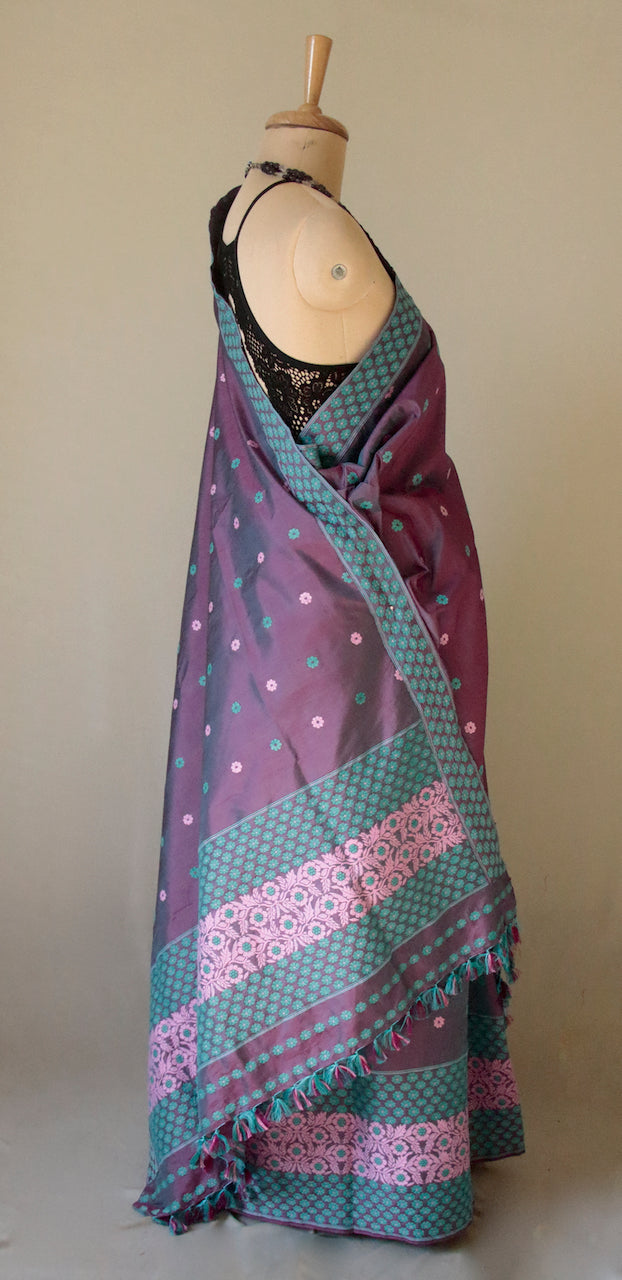 Purple Two tone Traditional Mekhela Chador Set from Assam