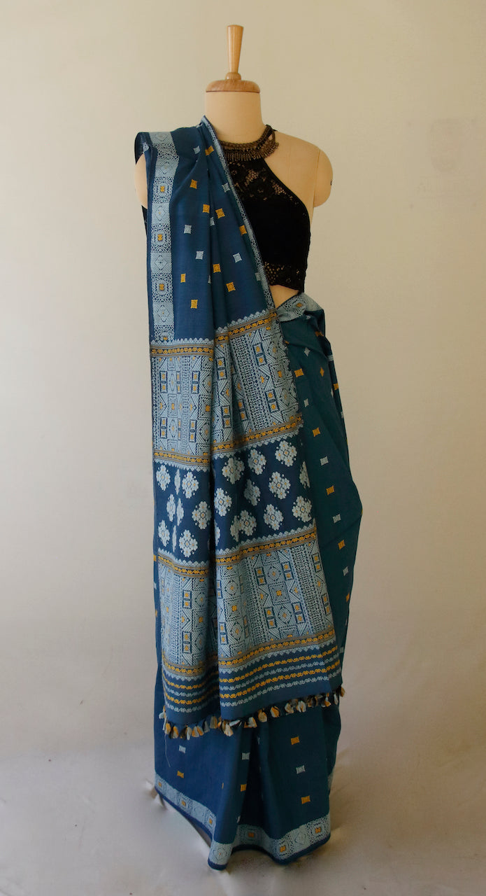 Natural Indigo Dyed Handloom Silk Saree from Assam