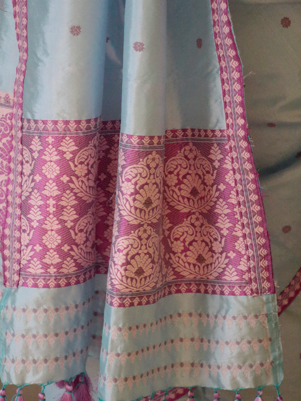 Lavender Blue Traditional Mekhela Chador Set from Assam