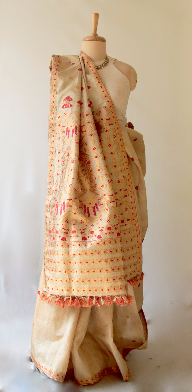 Handloom Traditional Design Muga Silk Saree from Assam- Made to Order