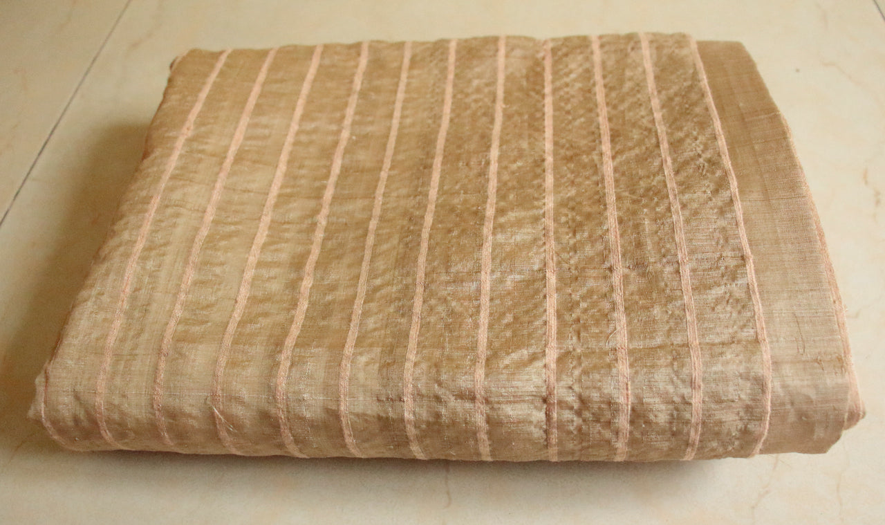Hundred Percent Muga Silk Fabric with Eri Silk Stripe - 35" Width