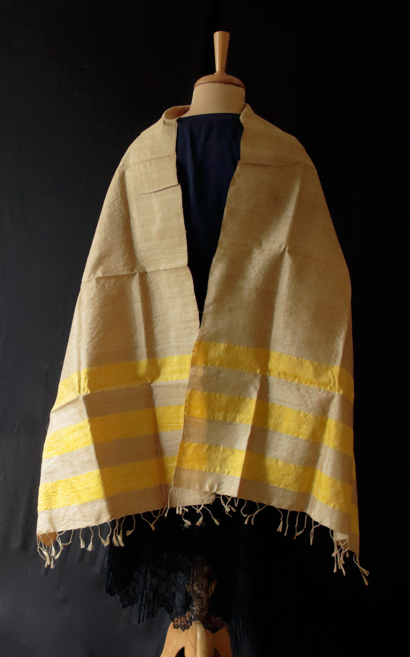 Golden Muga Silk Scarf / Stole with yellow stripe / handwoven from Assam