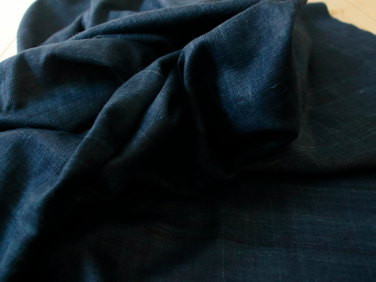 Indigo Hand Spun / Handwoven Eri Silk Fabric - 36" Width / Natural Assam Indigo Dyed