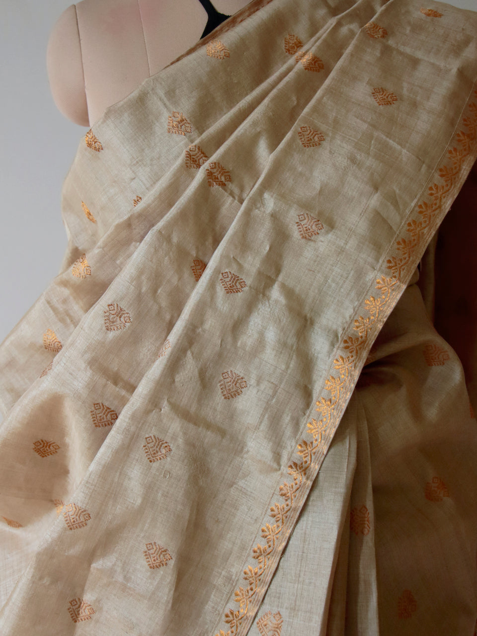Handloom Authentic Muga Silk Sari with golden zari from Assam -Made to Order