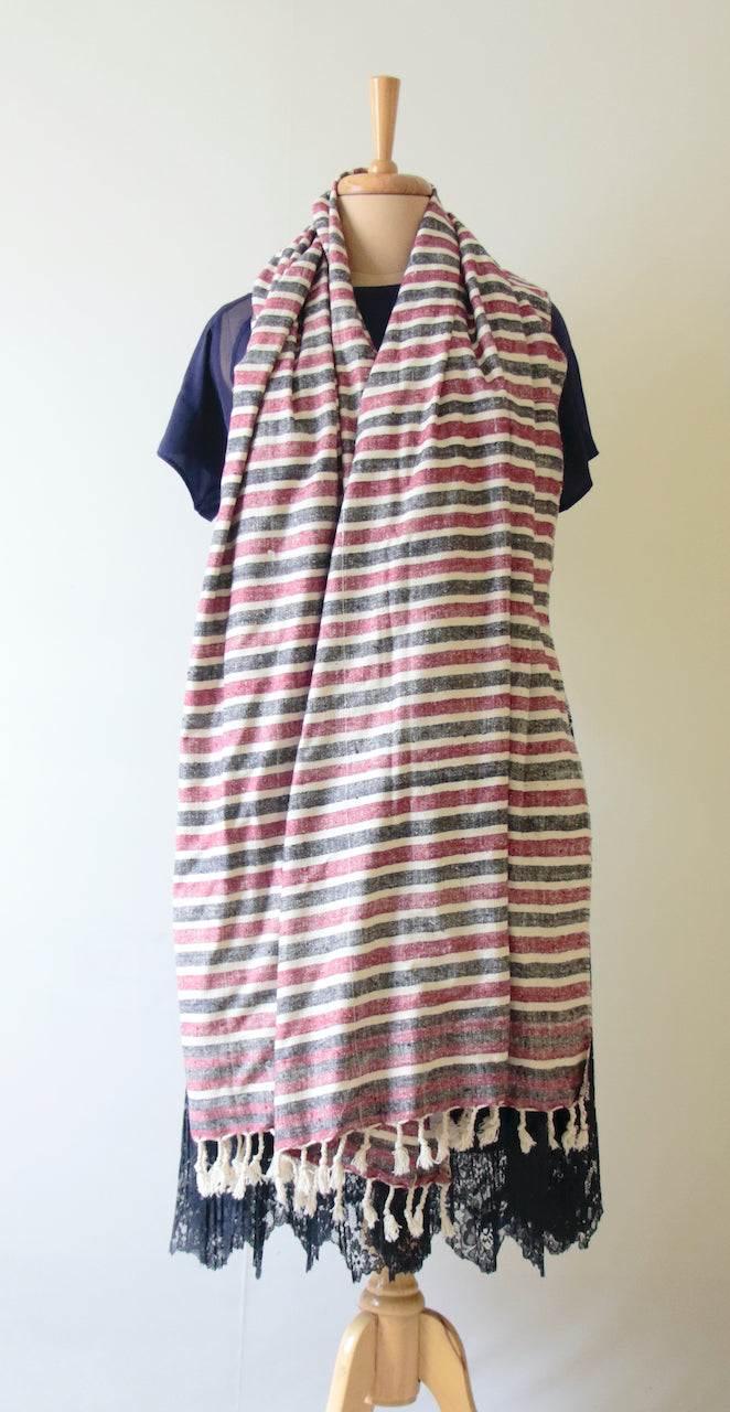 Handloom hundred percent Stripe Eri Silk Shawl from Assam , India