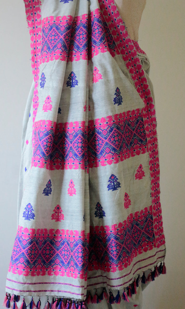 Grey Handloom Silk Saree from Assam