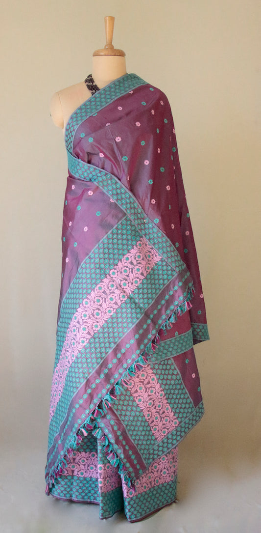 Purple Two tone Traditional Mekhela Chador Set from Assam