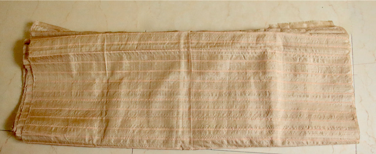 Hundred Percent Muga Silk Fabric with Eri Silk Stripe - 35" Width