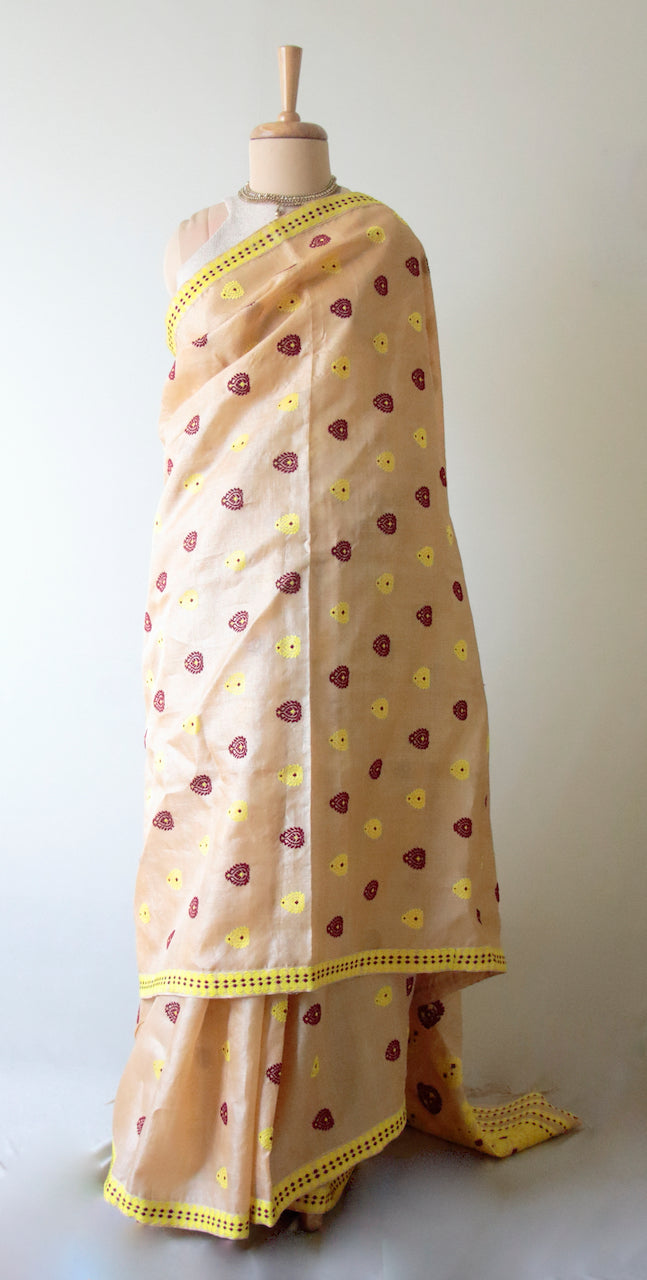 Handloom Tassar Silk Saree with traditional motifs from Assam