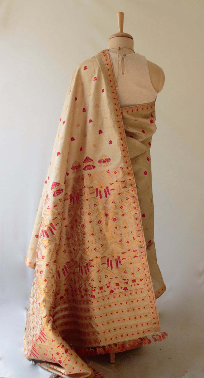 Handloom Traditional Design Muga Silk Saree from Assam- Made to Order