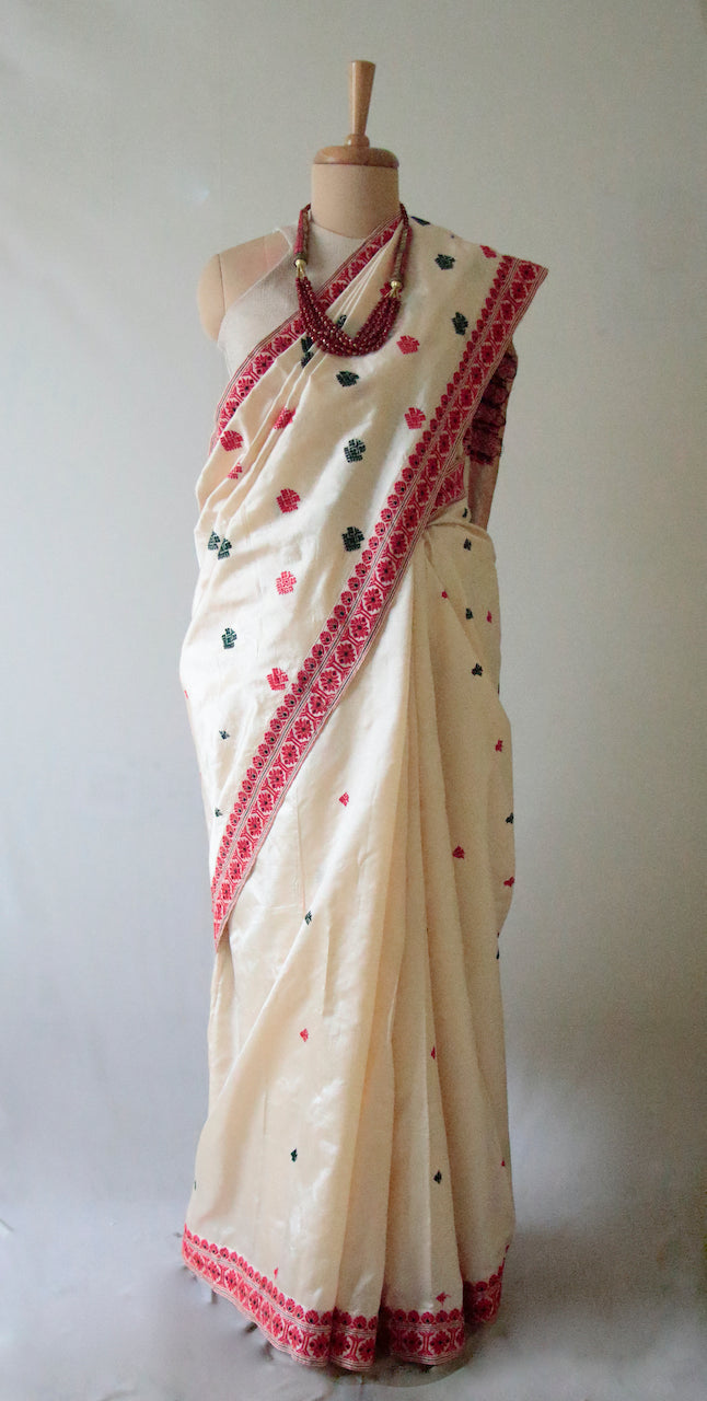 Light Cream  Handloom Tassar by Mulberry silk Saree - Made to Order