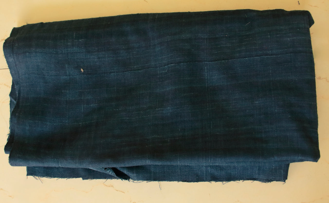 Indigo Hand Spun / Handwoven Eri Silk Fabric - 36" Width / Natural Assam Indigo Dyed