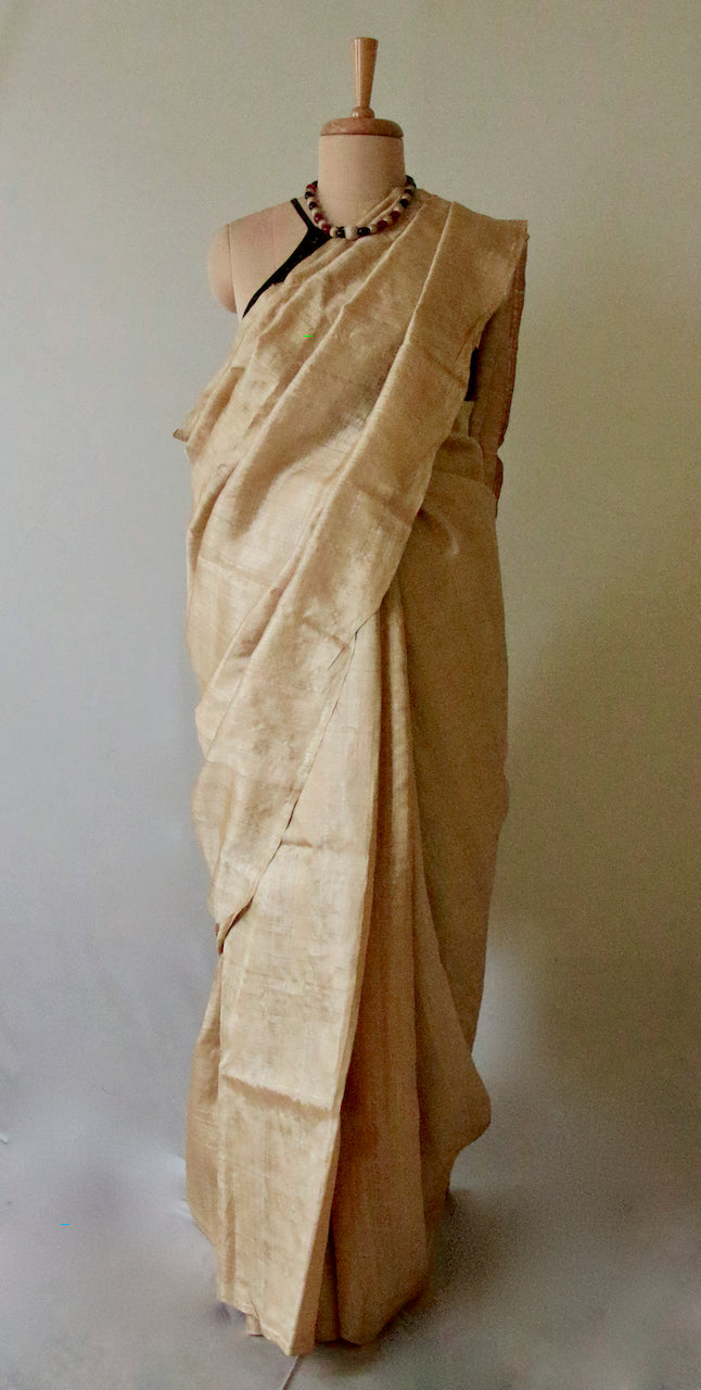 Luxurious Golden Plain Muga Silk Saree from Assam