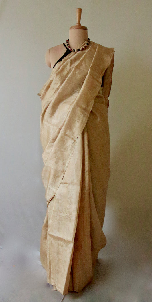 Luxurious Golden Plain Muga Silk Saree from Assam