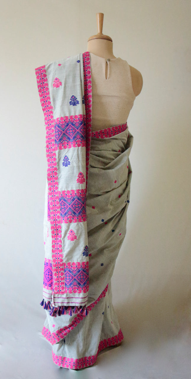 Grey Handloom Silk Saree from Assam