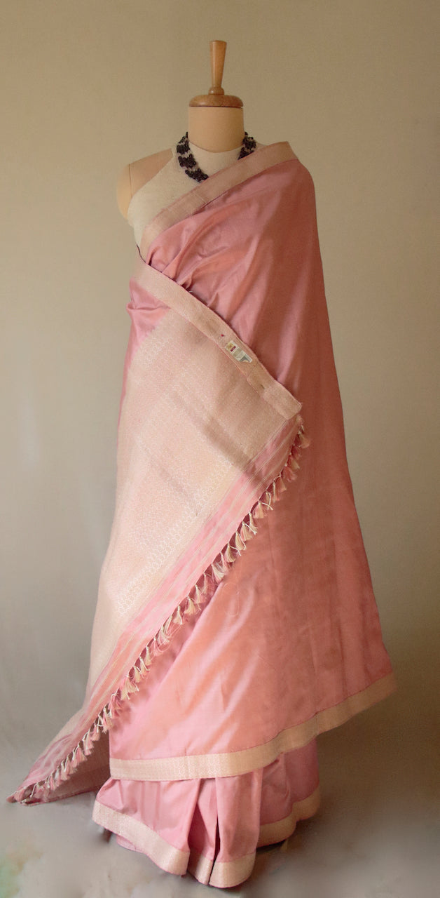 Soft Peach Colour Handloom Mulberry Silk Saree from Assam