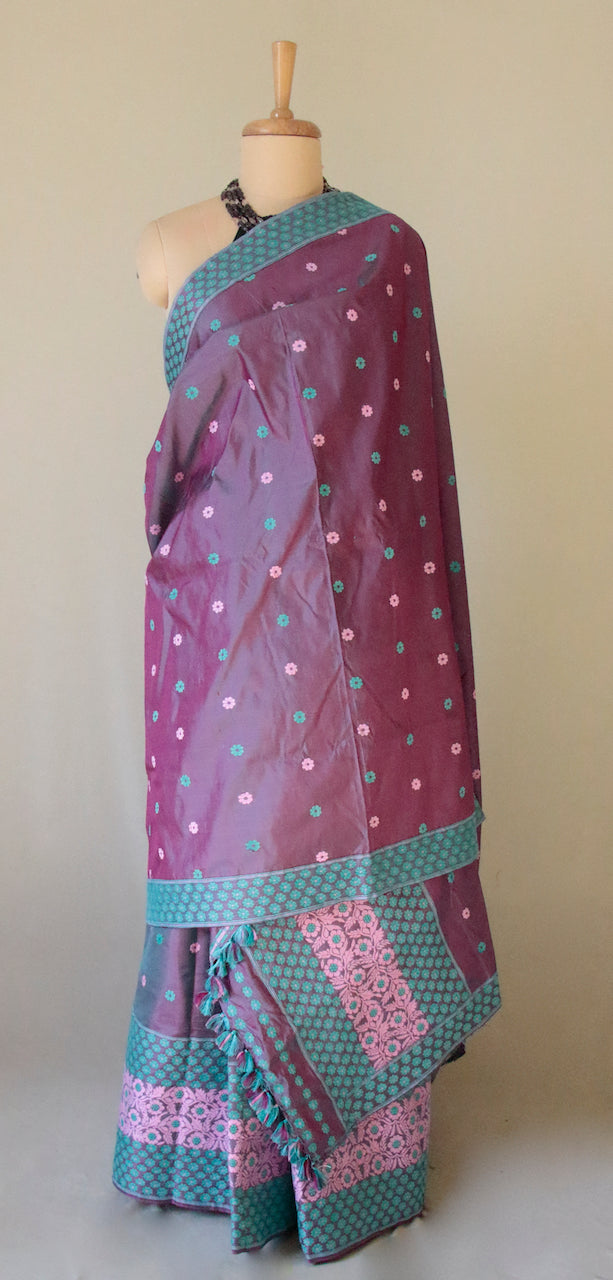 Purple Two tone Traditional Mekhela Chador Set from Assam