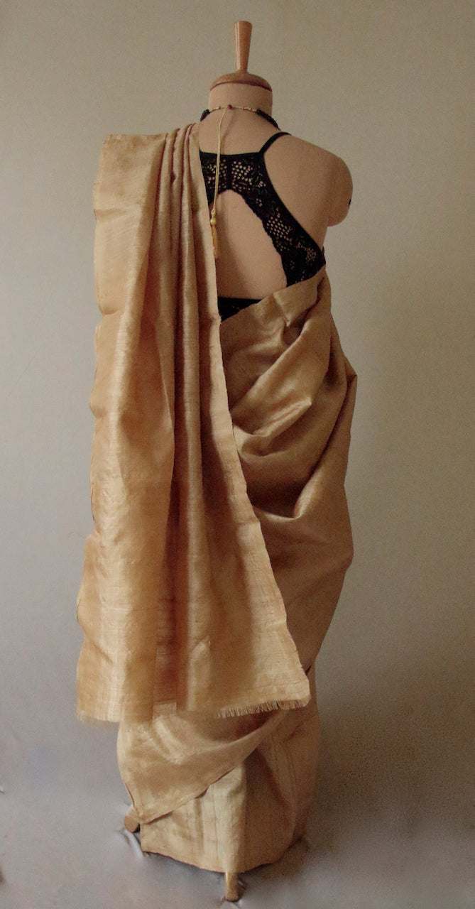 Luxurious Golden Plain Muga Silk Saree from Assam