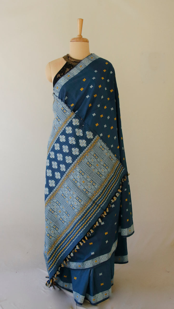 Natural Indigo Dyed Handloom Silk Saree from Assam