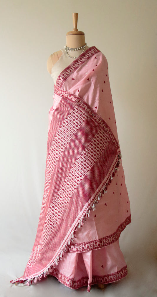Rose Pink  Handloom Mulberry Silk Saree from Assam