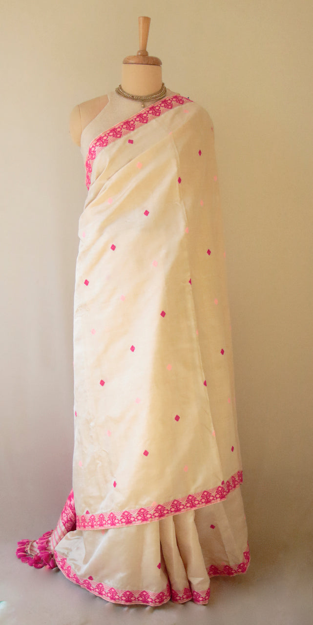Light Golden Handloom Silk Saree from Assam