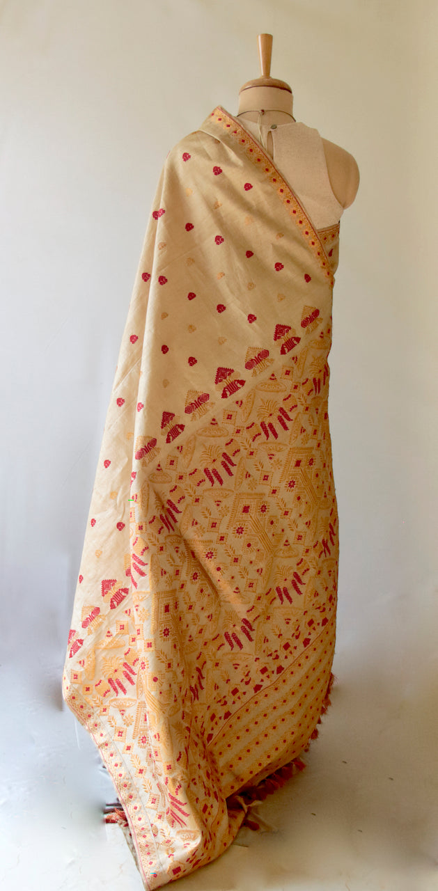 Handloom Traditional Design Muga Silk Saree from Assam