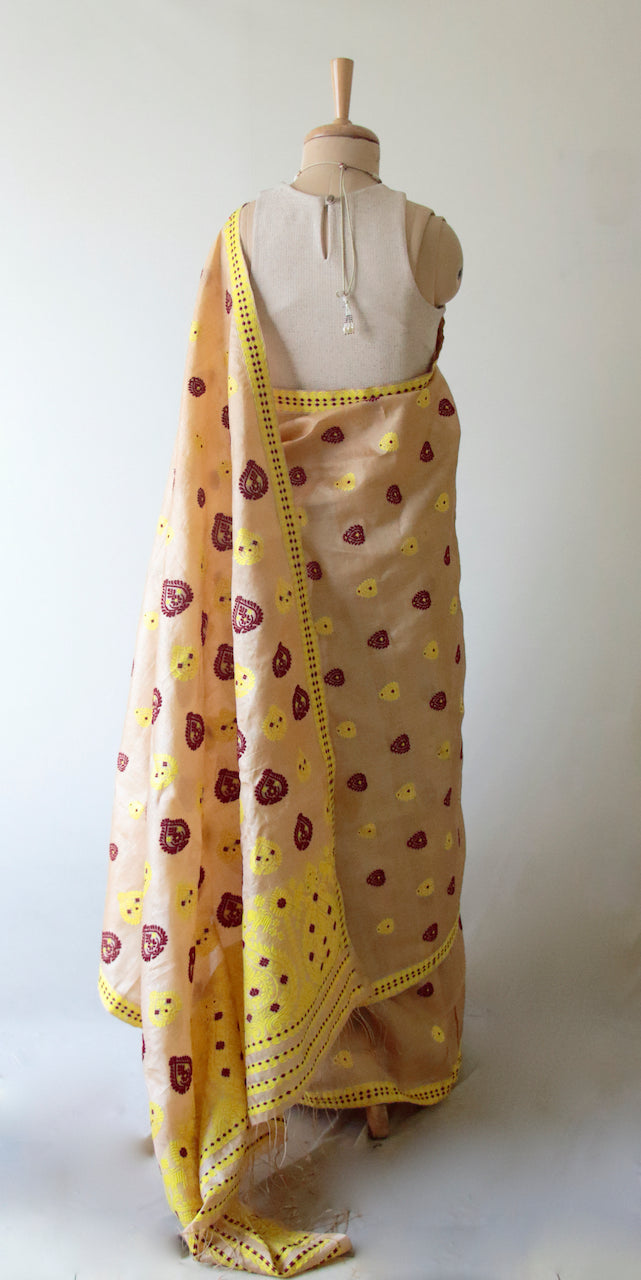 Handloom Tassar Silk Saree with traditional motifs from Assam