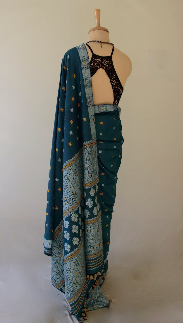 Natural Indigo Dyed Handloom Silk Saree from Assam