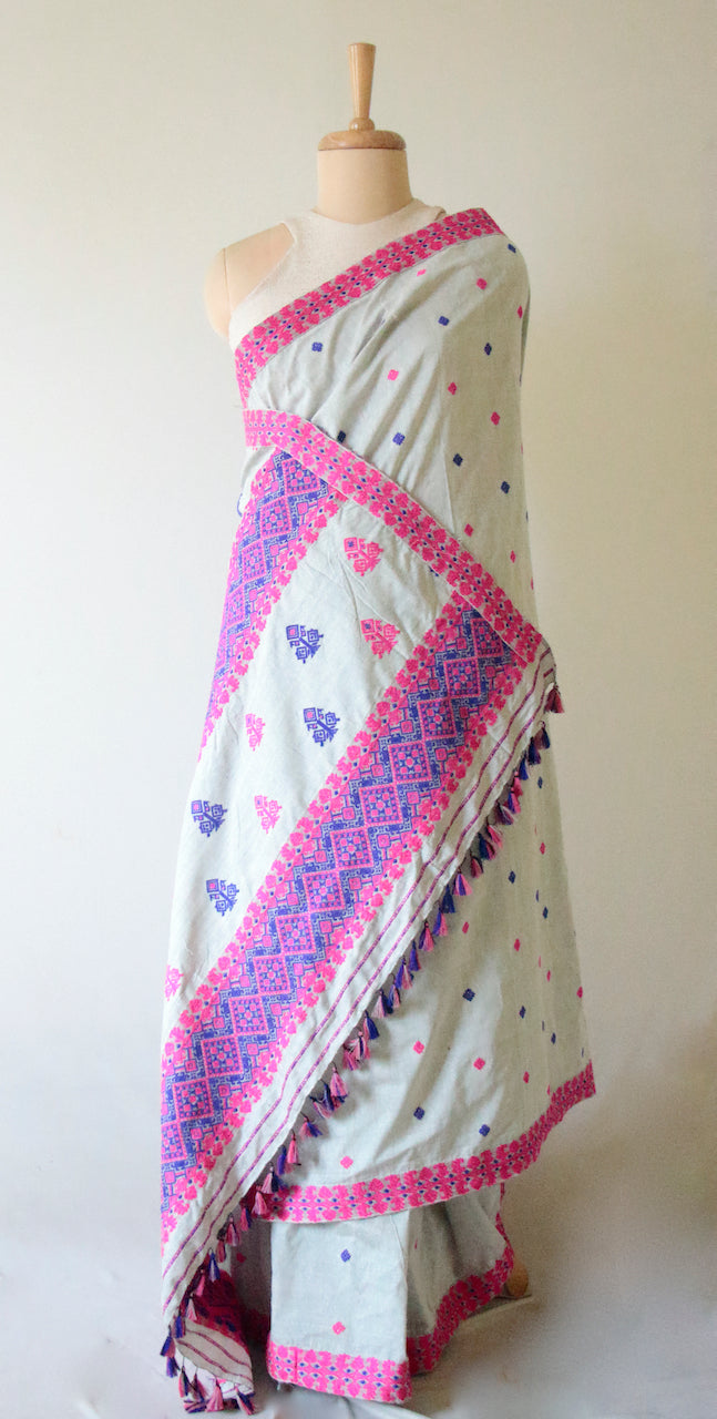 Grey Handloom Silk Saree from Assam