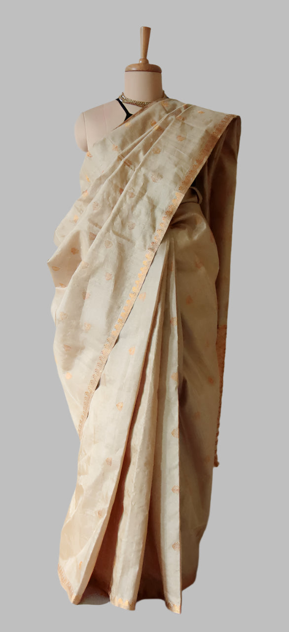 Handloom Authentic Muga Silk Sari with golden zari from Assam -Made to Order