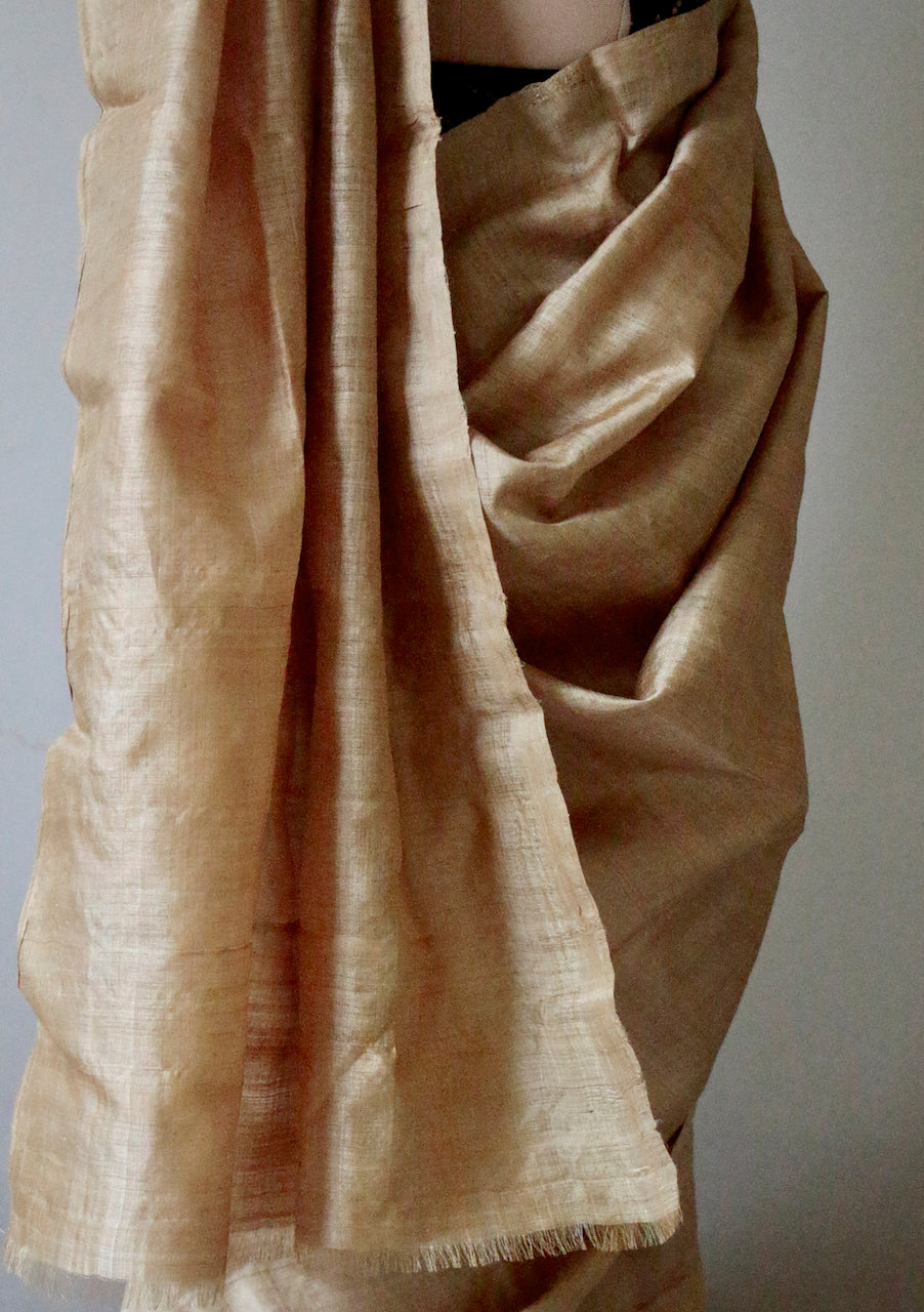 Luxurious Golden Plain Muga Silk Saree from Assam