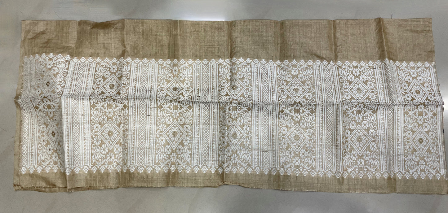 Handloom Authentic Muga Silk Sari with Eri silk Motifs from Assam