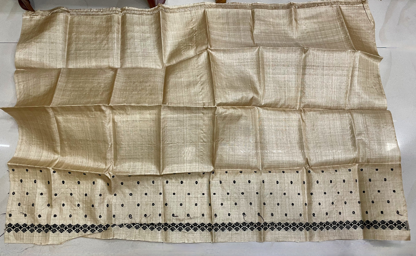 Authentic Muga Silk Saree with black motifs from Assam