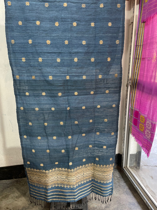 Eri Silk Natural Indigo Dyed Handwoven Scarf / Stole