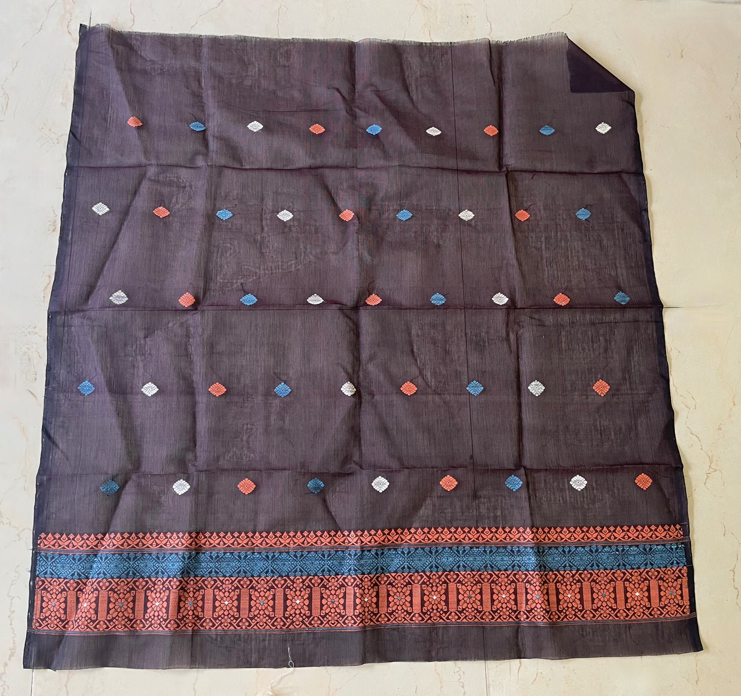 Natural Dyed Purple Cotton Silk Handloom Mekhela Chador Set