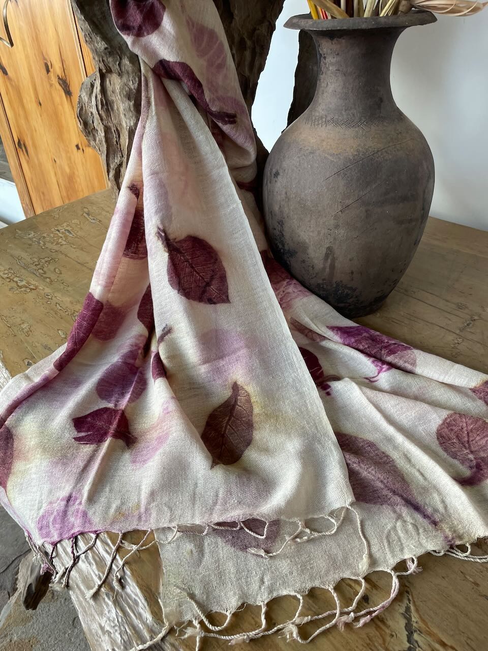 Eco Printed Handwoven Eri Silk Scarf / Muffler from Assam