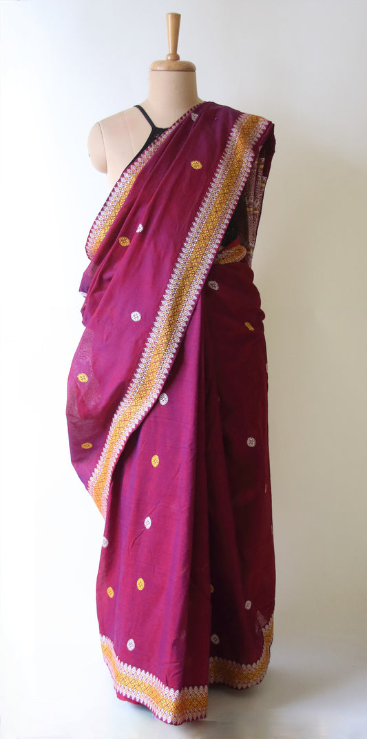 Magenta  Handloom Cotton Saree from Assam