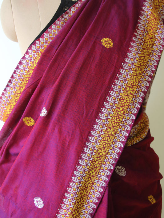 Magenta  Handloom Cotton Saree from Assam