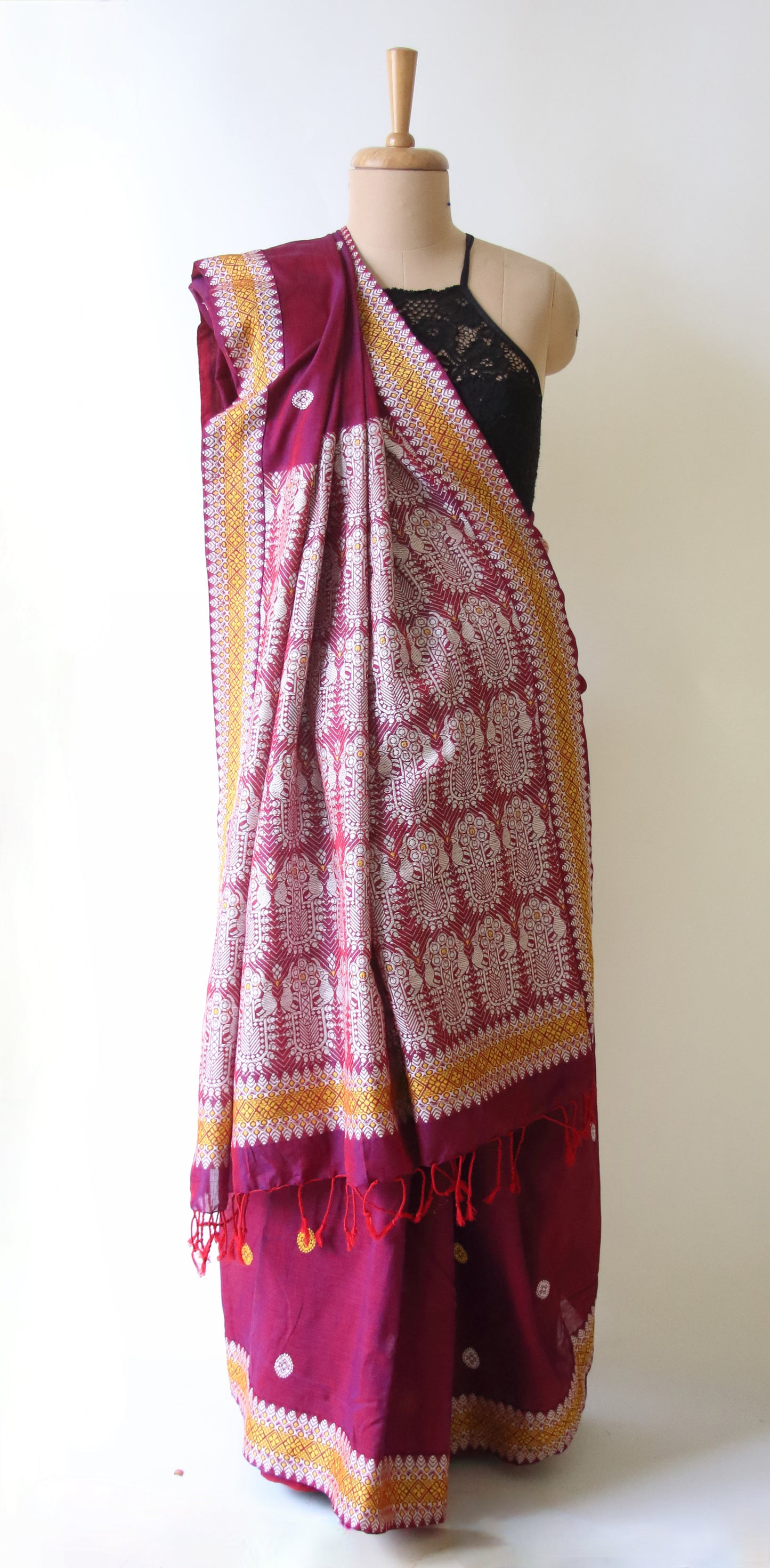 Magenta Handloom Cotton Saree from Assam