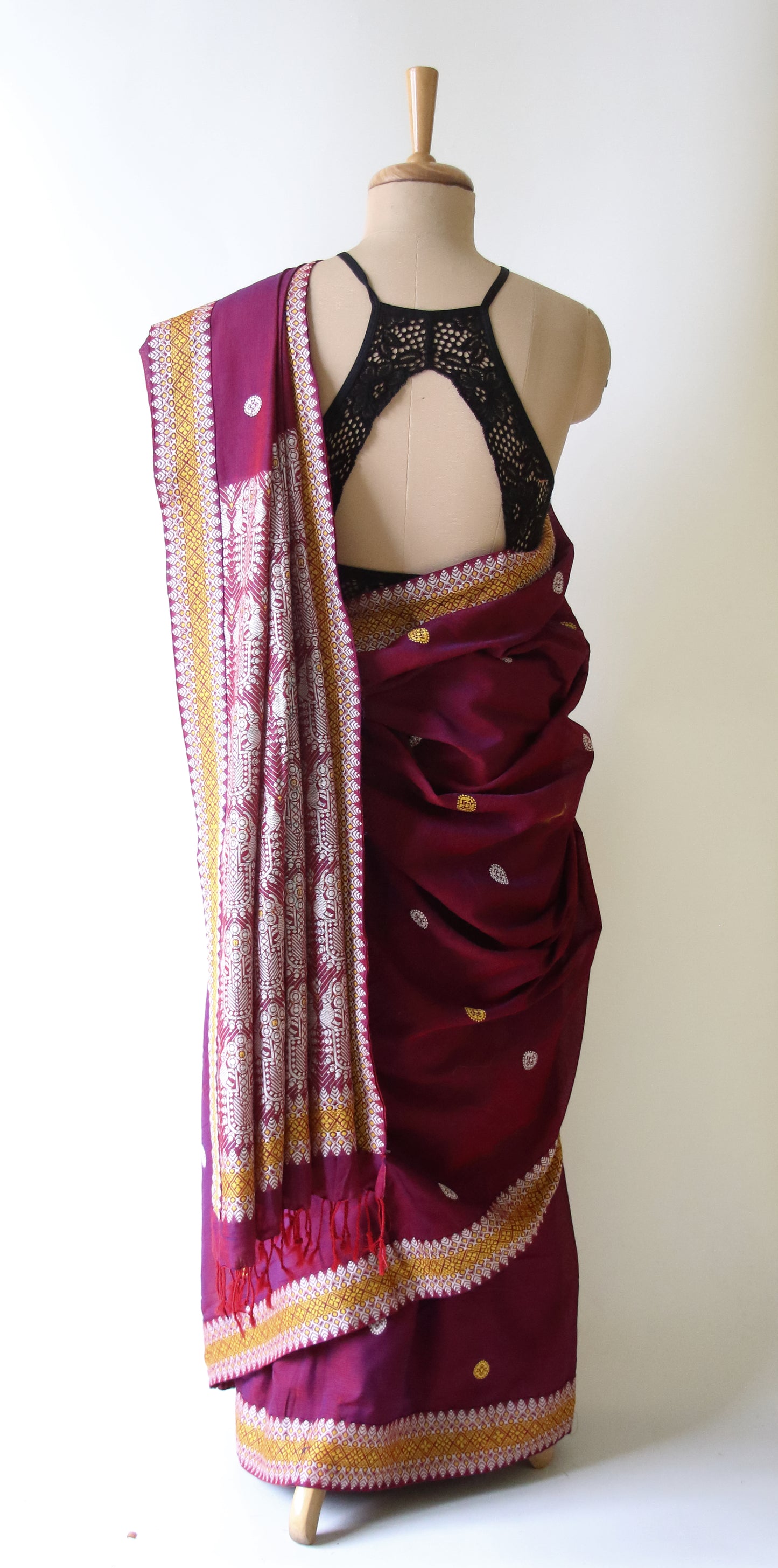 Magenta Handloom Cotton Saree from Assam