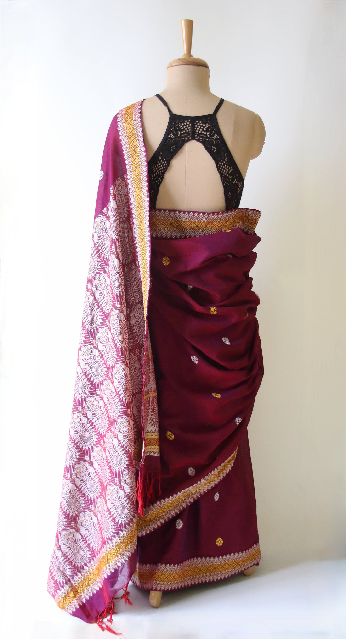 Magenta Handloom Cotton Saree from Assam